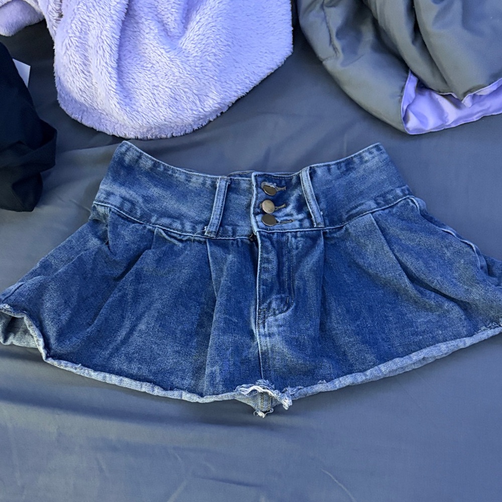 Fashion Nova Blue Denim Skort-Style Shorts